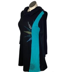 Black green abstract art  boho tunic  dress  festival size XL